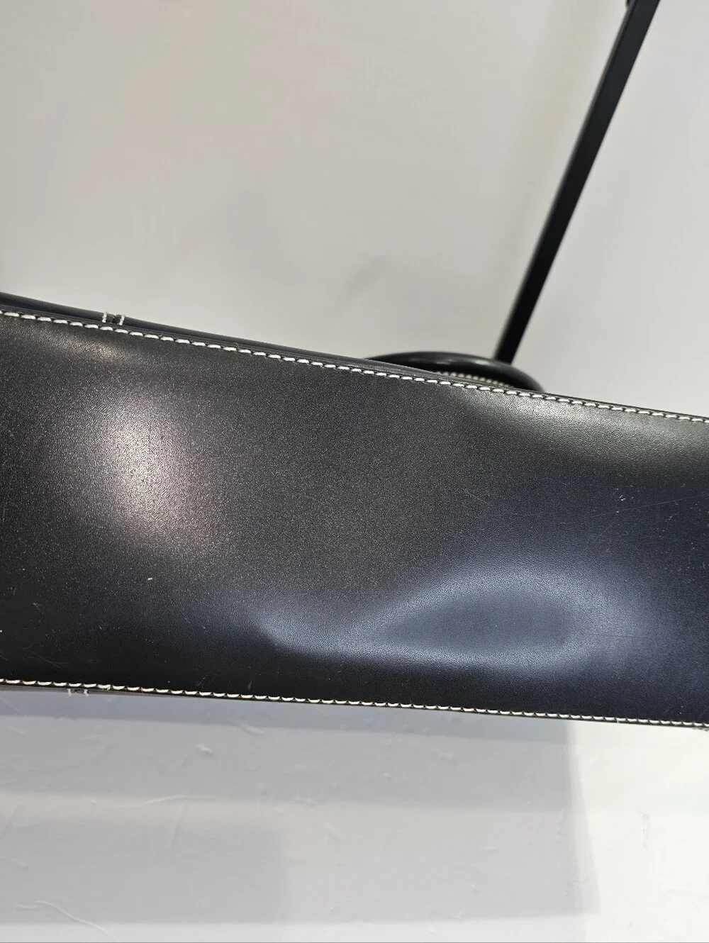 Wilsons Leather Black Leather Tote Bag with Contrast Stitching